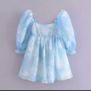 Light Blue Puff Sleeve Mini Dress